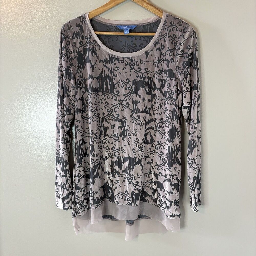 Simply Vera Wang Pink Burnout Long Sleeve Velvet Blouse Top Whimsigoth F…
